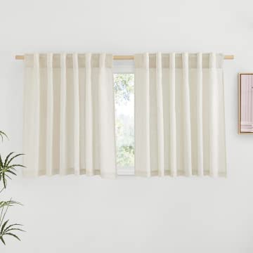 NICETOWN Flax Sheer Linen Curtains for Living Room 95 inch Long 2 Panels, Rod Pocket & Back Tab Semi Sheer Drapes Privacy Added with Light Filtering for Bedroom/Living Room, Natural, W55 x L95