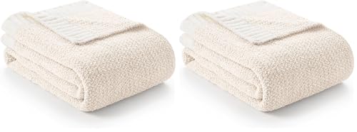 Snuggle Sac Buttery Ivory Throw Blanket for Couch, Reversible Super Soft Knitted Blankets, Warm Cozy Knit Fuzzy Plush Lightweight Throws Dupes for Sofa, Bed, Picnic, Ivory, 50 x 60 inches
