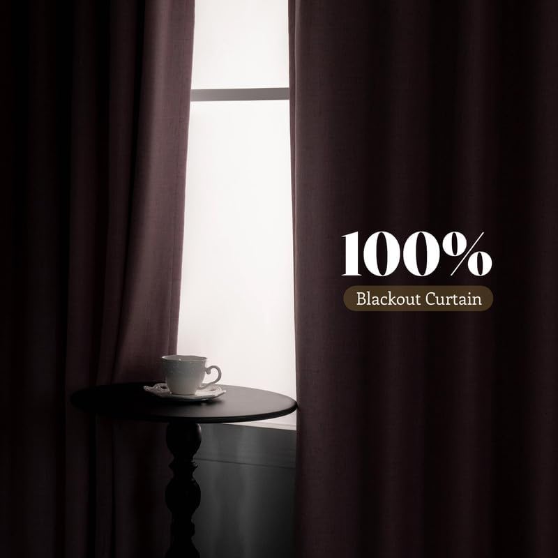 MYSKY HOME Linen Blackout Curtains for Bedroom and Living Room
