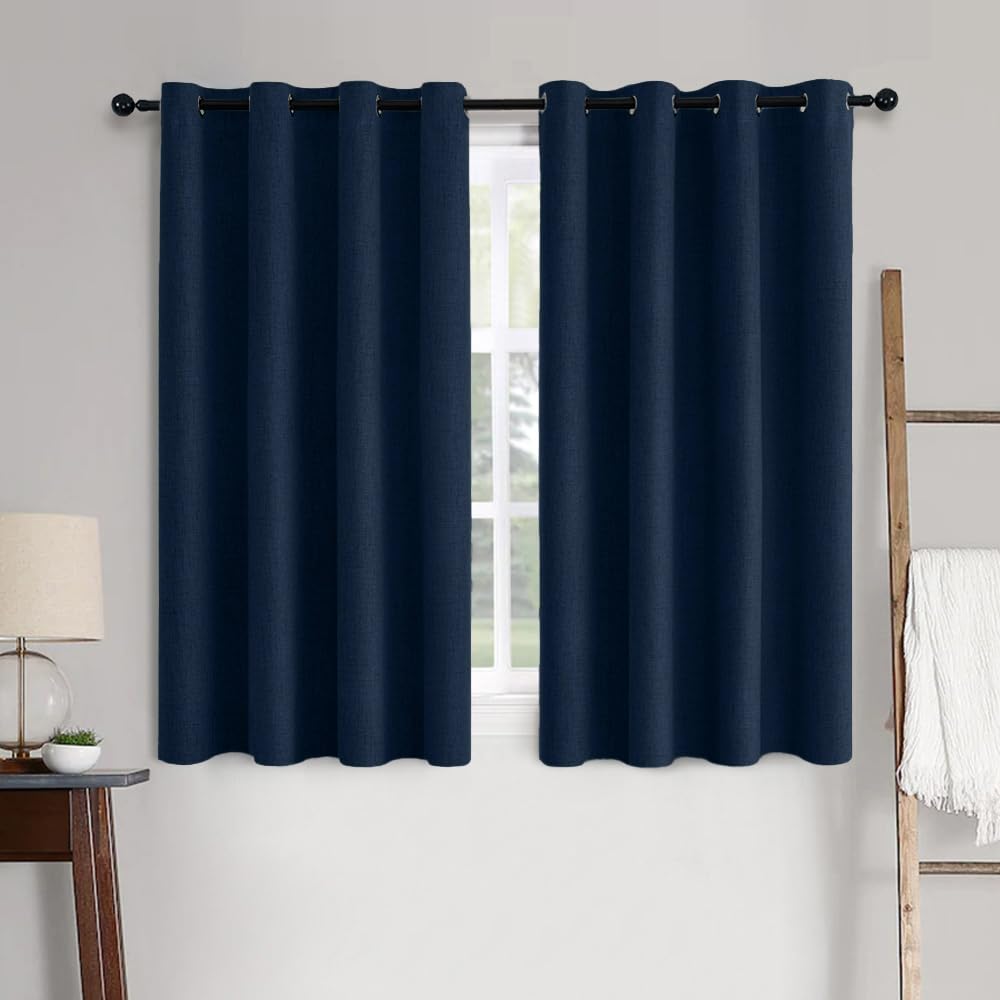 MIULEE 100% Blackout Linen Curtains for Bedroom 52x84 Inches Dusty Blue