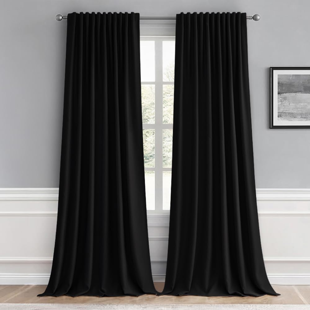 MIULEE 2 Panels Set Black Back Tab Blackout Curtains 52x96 Inch Long