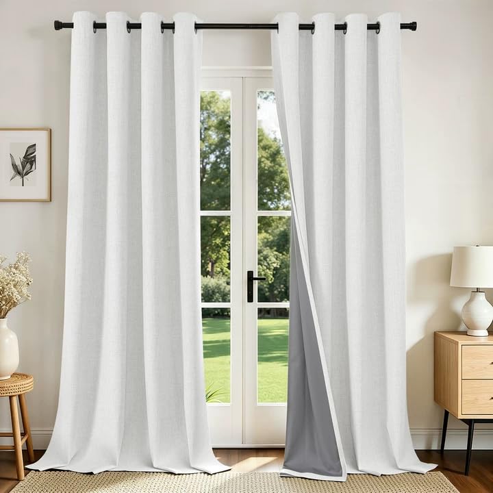 Joydeco Blackout Curtains 84 Inch Long, Linen Black Out Curtains for Bedroom 2 Panels with Grommet, Thermal Insulated, Noise Reducing Room Darkening Drapes Privacy Protection for Living Room Window