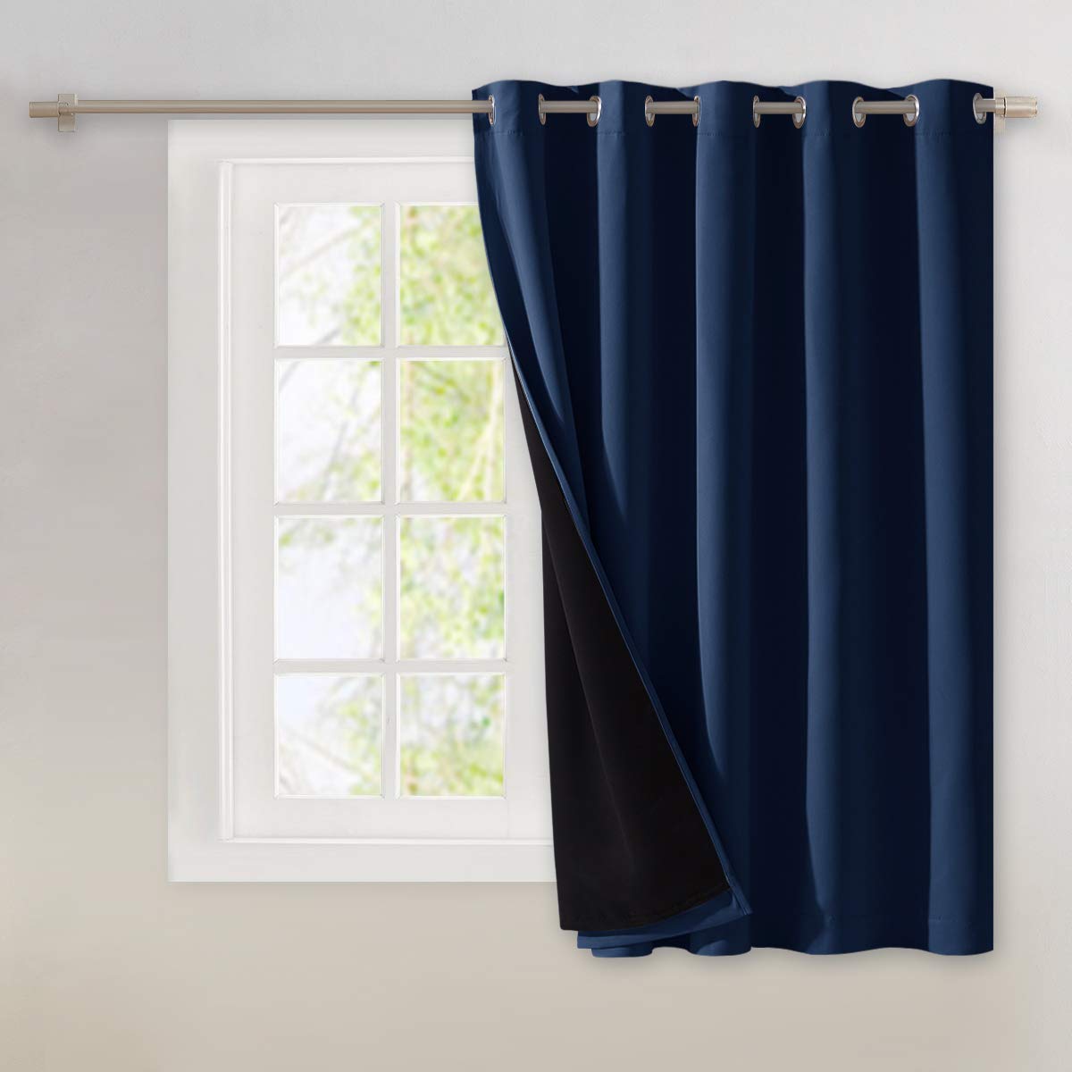 NICETOWN 100% Blackout Curtain 54 inches Long, Double-Deck Completely Blackout Window Treatment Thermal Insulated Lined Drape for Small Window (White, 1 PC, 52 inches Width Each Panel)
