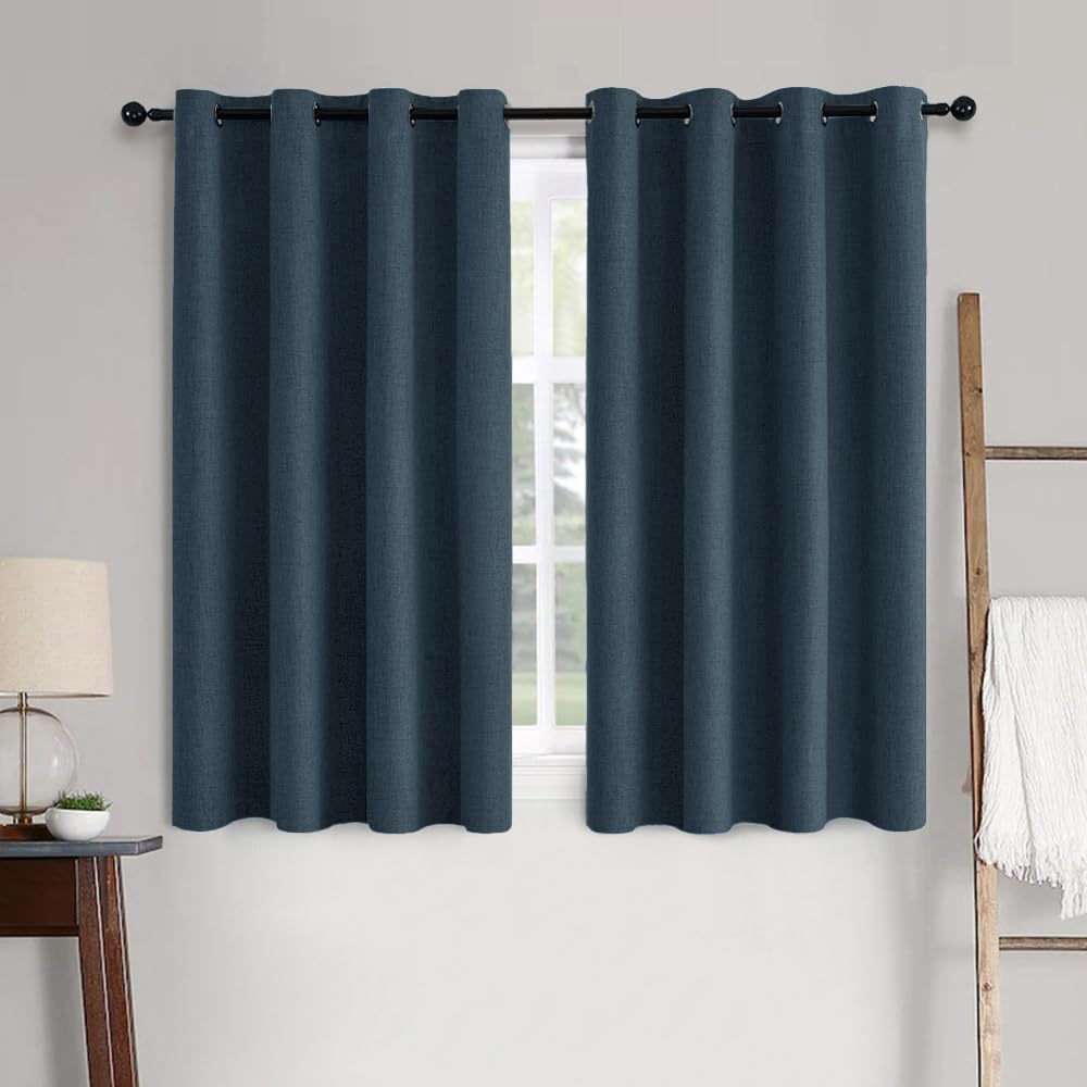 MIULEE 100% Blackout Linen Curtains for Bedroom 52x84 Inches Dusty Blue