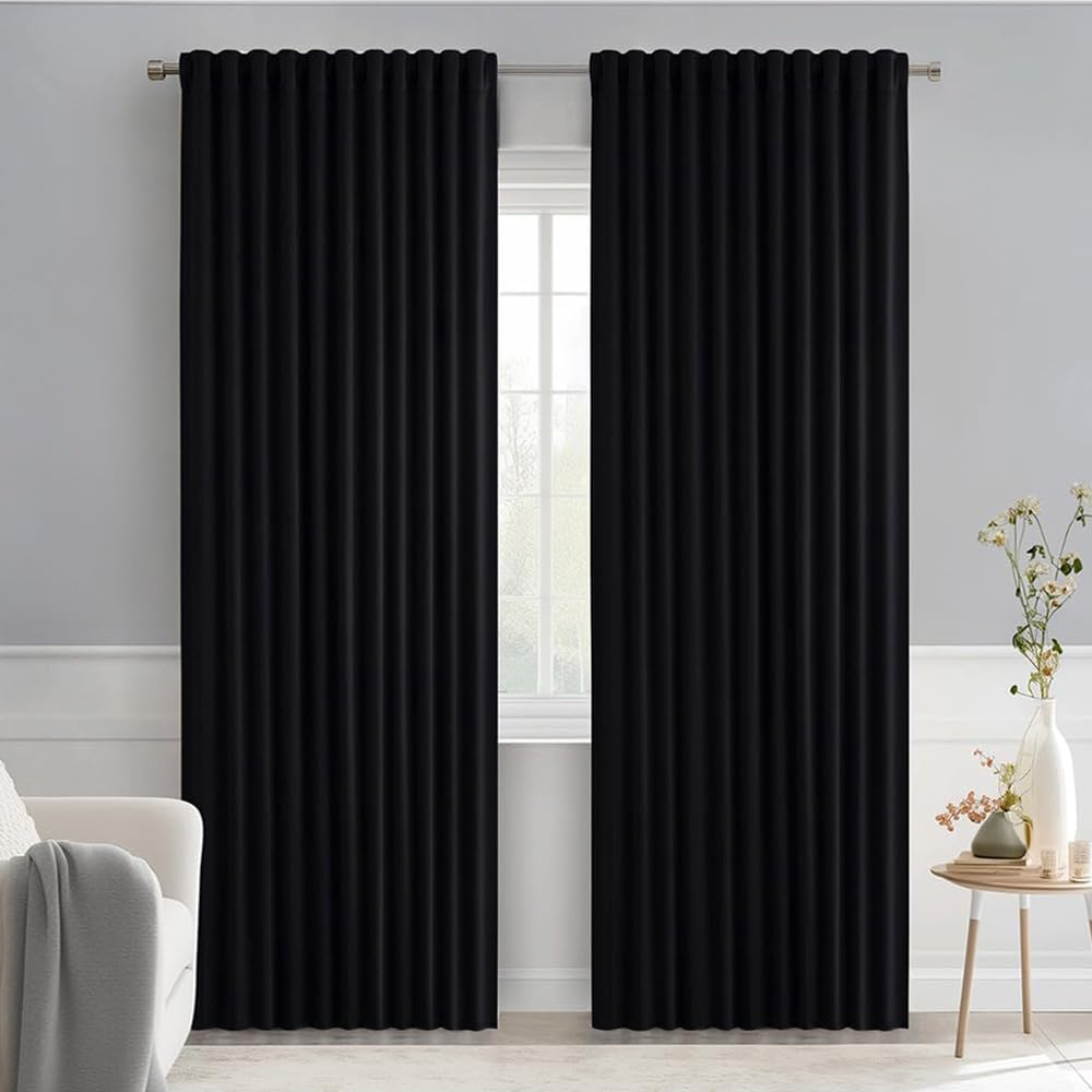 MIULEE 2 Panels Set Black Back Tab Blackout Curtains 52x96 Inch Long