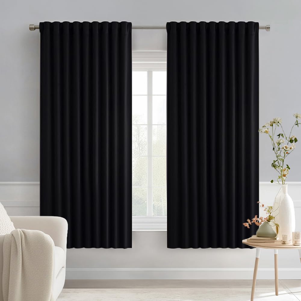 MIULEE 2 Panels Set Black Back Tab Blackout Curtains 52x96 Inch Long