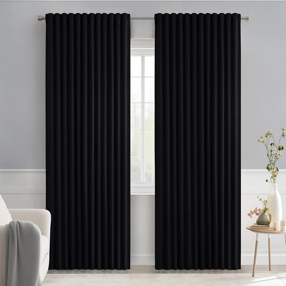 MIULEE 2 Panels Set Black Back Tab Blackout Curtains 52x96 Inch Long