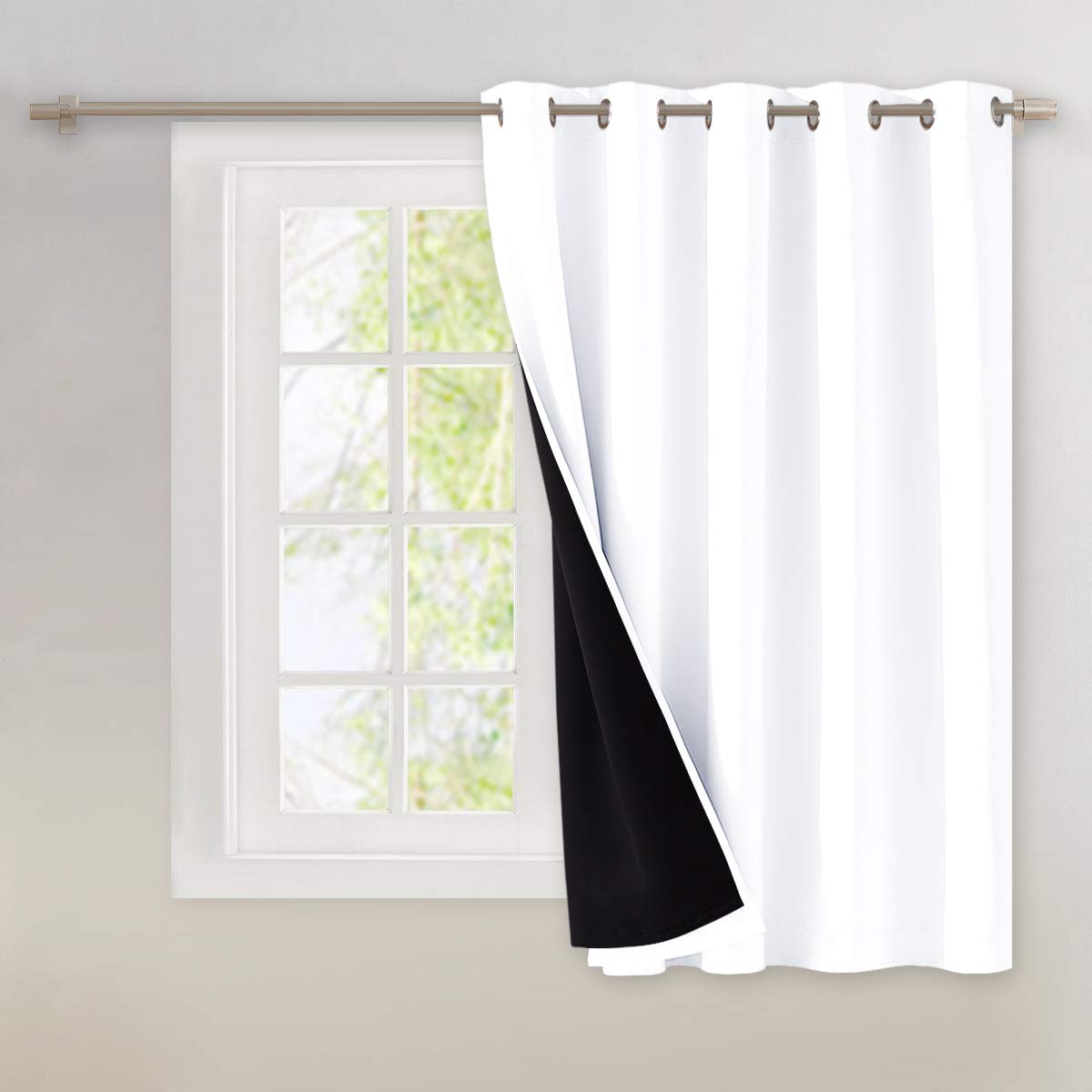 NICETOWN 100% Blackout Curtain 54 inches Long, Double-Deck Completely Blackout Window Treatment Thermal Insulated Lined Drape for Small Window (White, 1 PC, 52 inches Width Each Panel)