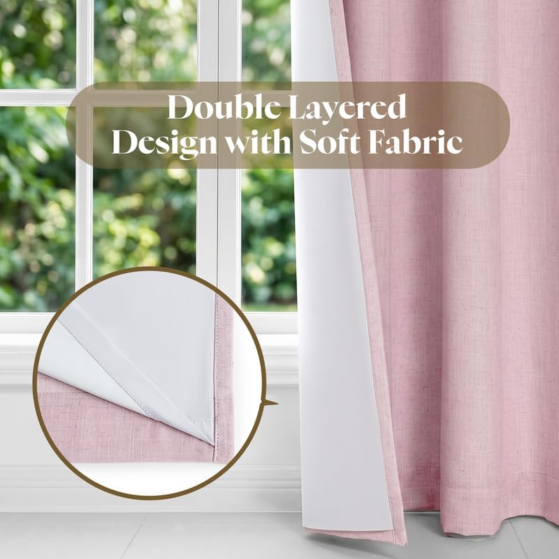 MYSKY HOME Linen Blackout Curtains for Bedroom and Living Room