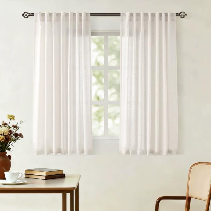 96 inch Long Linen Curtains 2 Panels for Living Room Back Tab Cream Ivory Light Filtering Semi Sheer Curtain 96 inches Long Boho Farmhouse Rustic Linen Drapes Floor to Ceiling Length 8 FT