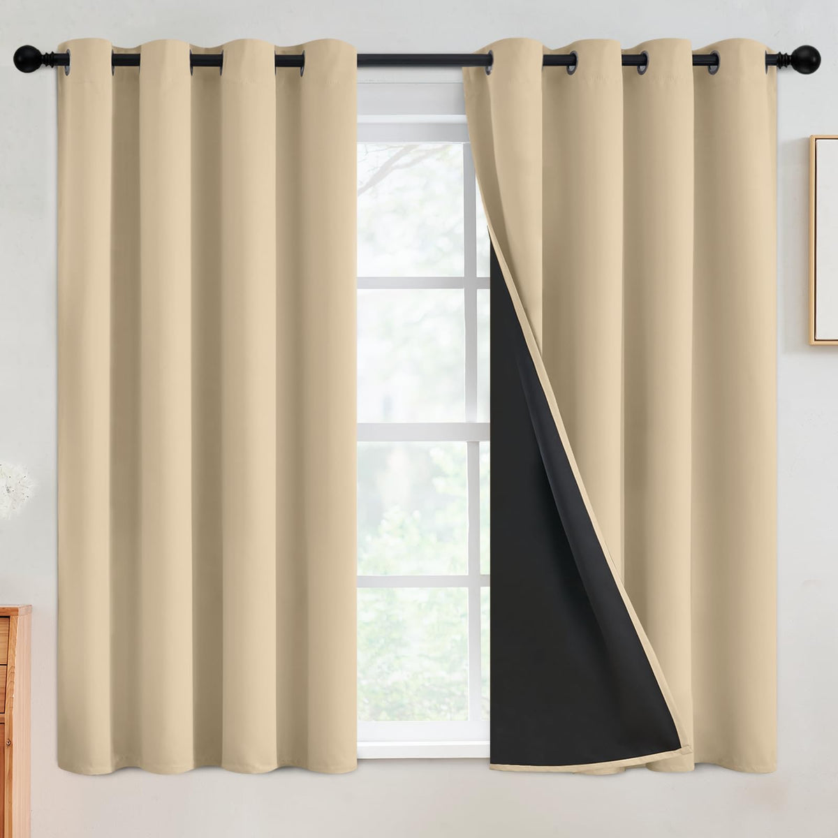 SimpleHome Cream 100% Blackout Curtains Room Darkening Living Room 84 Inch