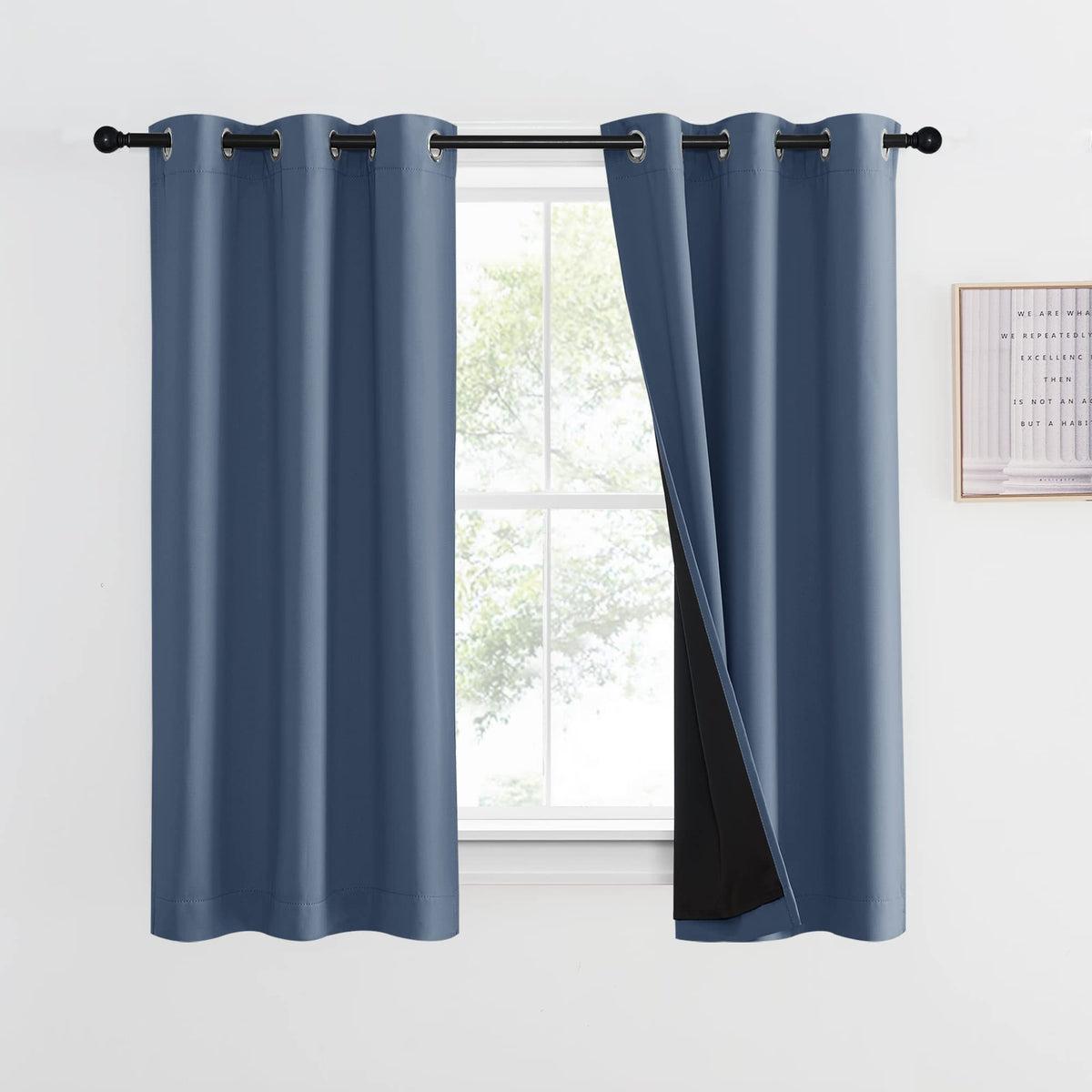 NICETOWN 100% Blackout Curtain 54 inches Long, Double-Deck Completely Blackout Window Treatment Thermal Insulated Lined Drape for Small Window (White, 1 PC, 52 inches Width Each Panel)