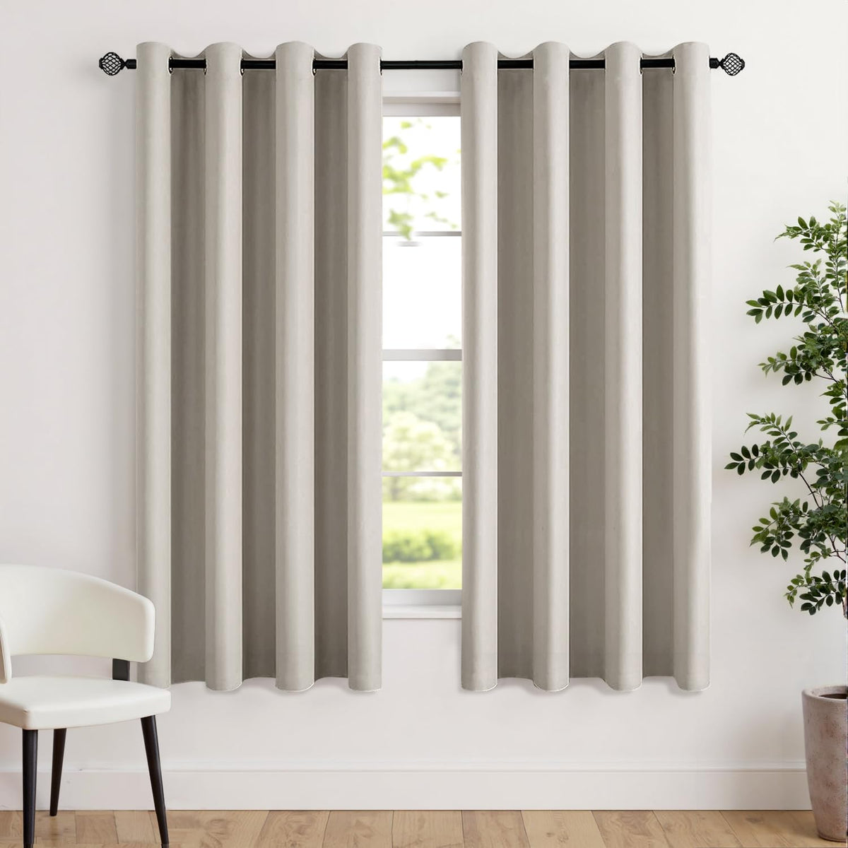 MIULEE Beige Blackout Bedroom Curtains Drapes 84 Inch Long 52"x84"
