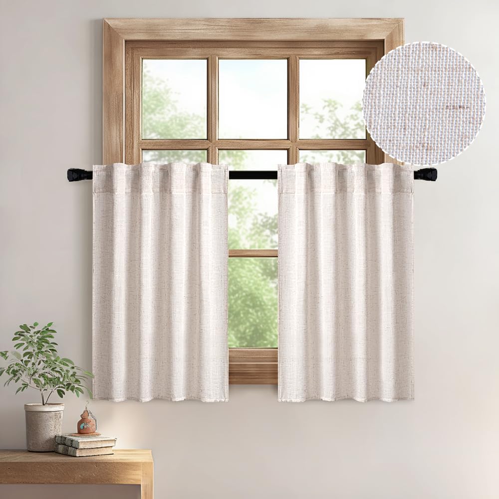 MIULEE Taupe Linen Curtains 52x84 Inch Length for Bedroom and Living Room
