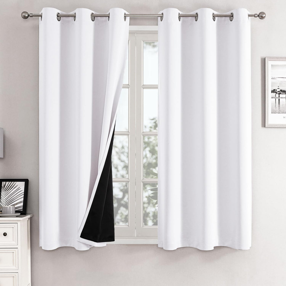 ChrisDowa 100% Blackout Curtains for Bedroom 63 Inch Long with Black Liner
