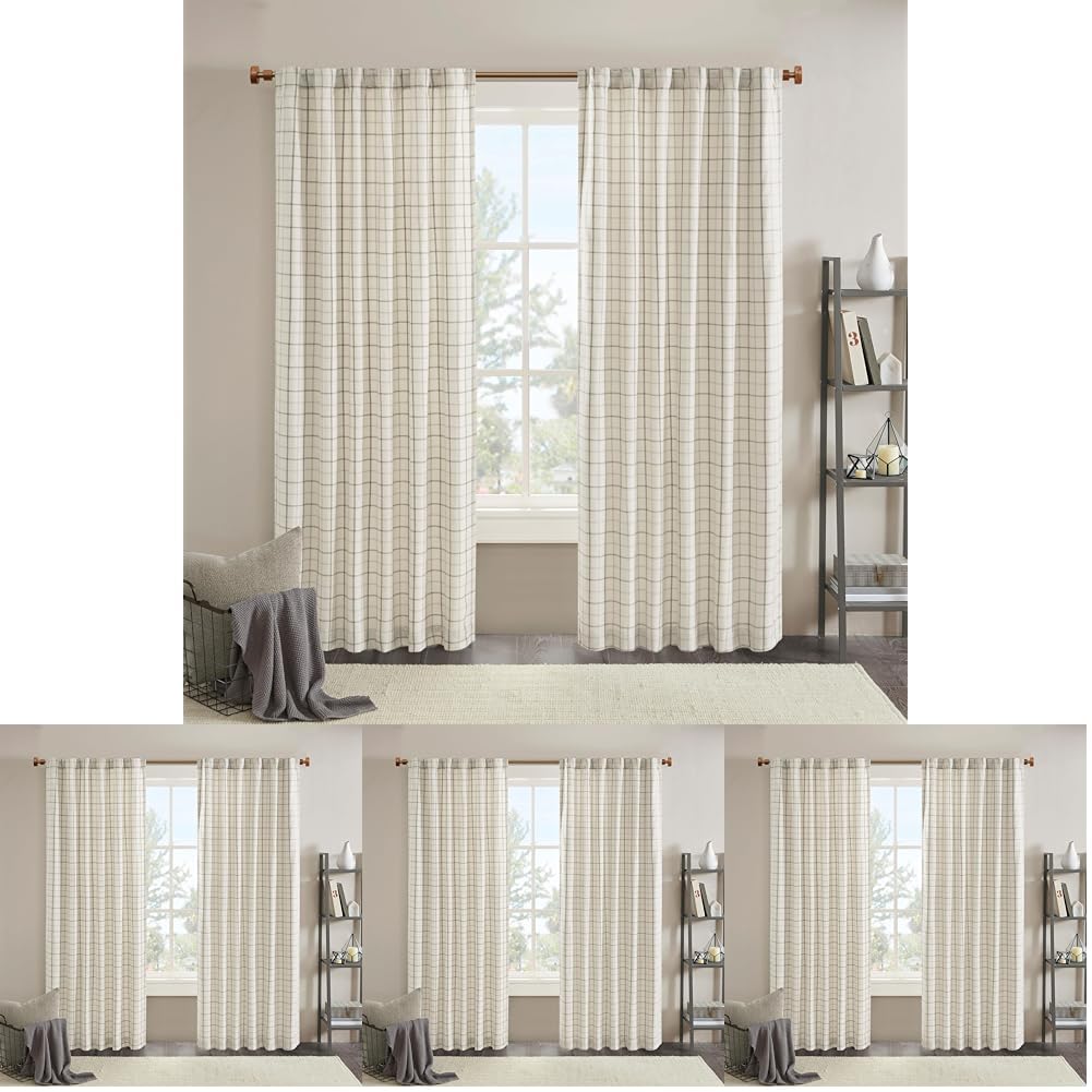 Madison Park Plaid Window Curtain Thermal Insulated, 1 Panel, 50x95 Brown