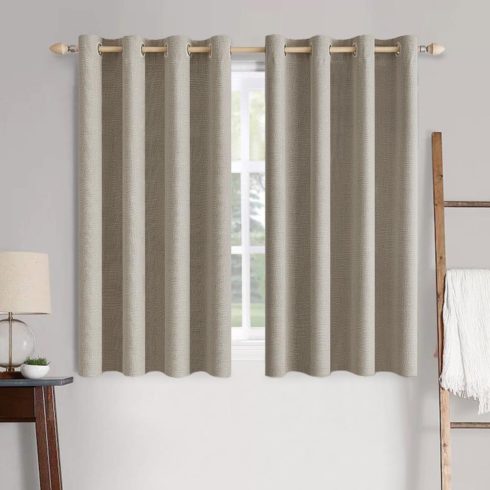 MIULEE 100% Blackout Linen Curtains for Bedroom 52x84 Inches Dusty Blue