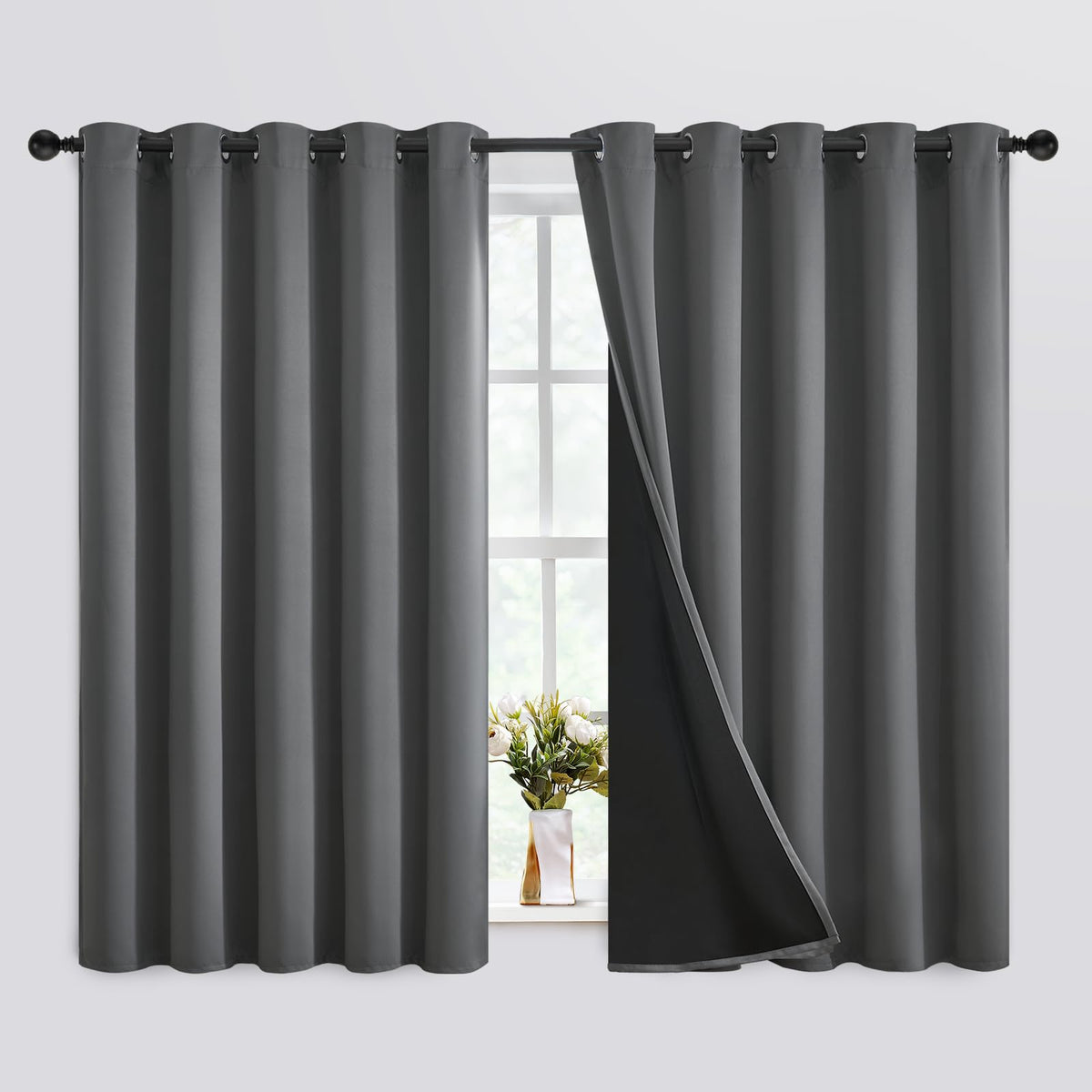 SimpleHome Cream 100% Blackout Curtains Room Darkening Living Room 84 Inch