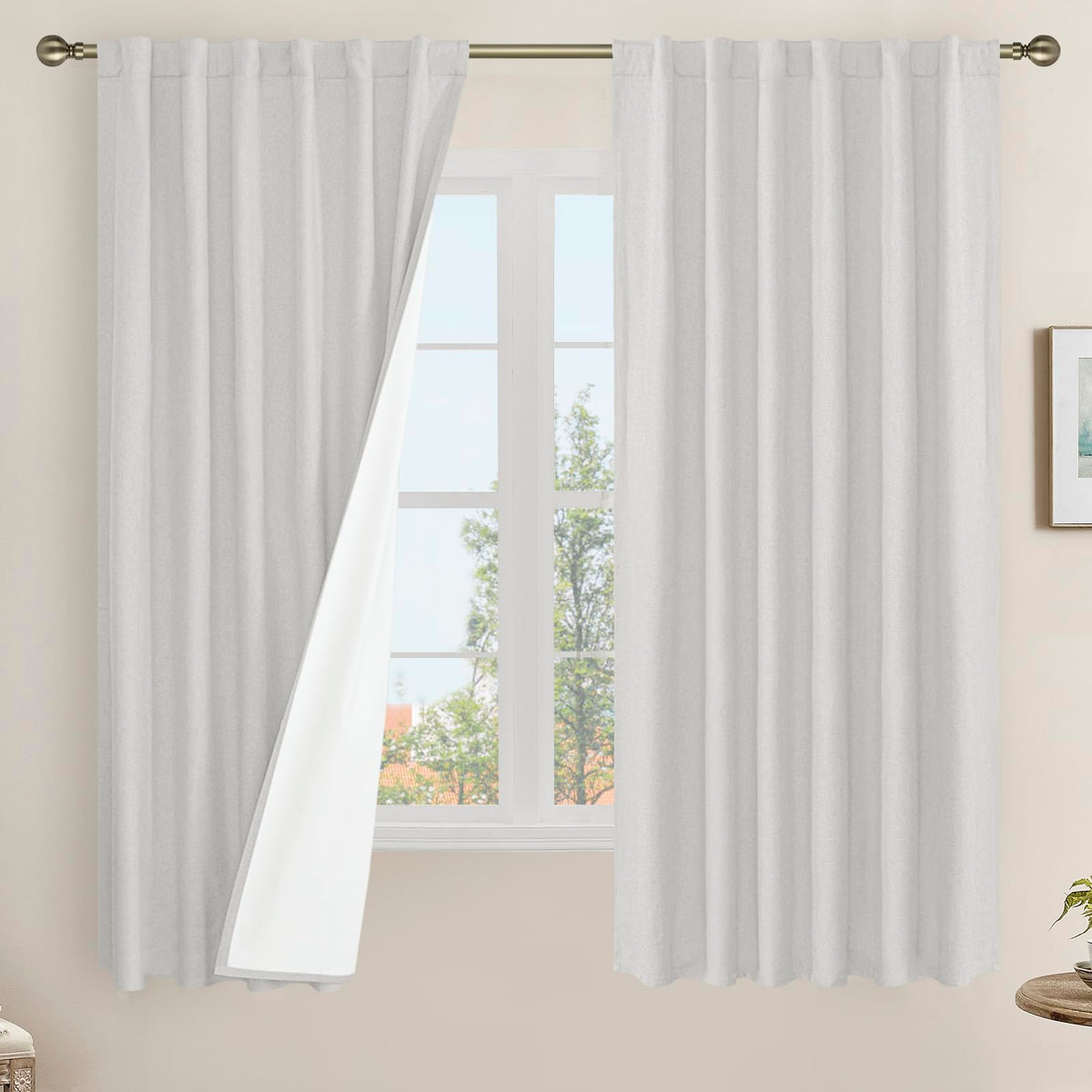 LAMIT 100% Blackout Short Linen Curtains for Cafe 40 Inch Length, Ivory
