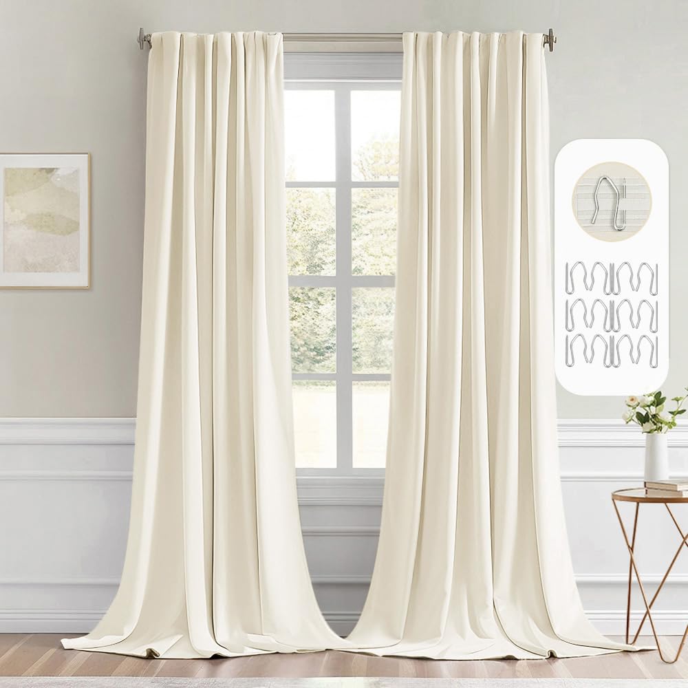 MIULEE 2 Panels Set Black Back Tab Blackout Curtains 52x96 Inch Long