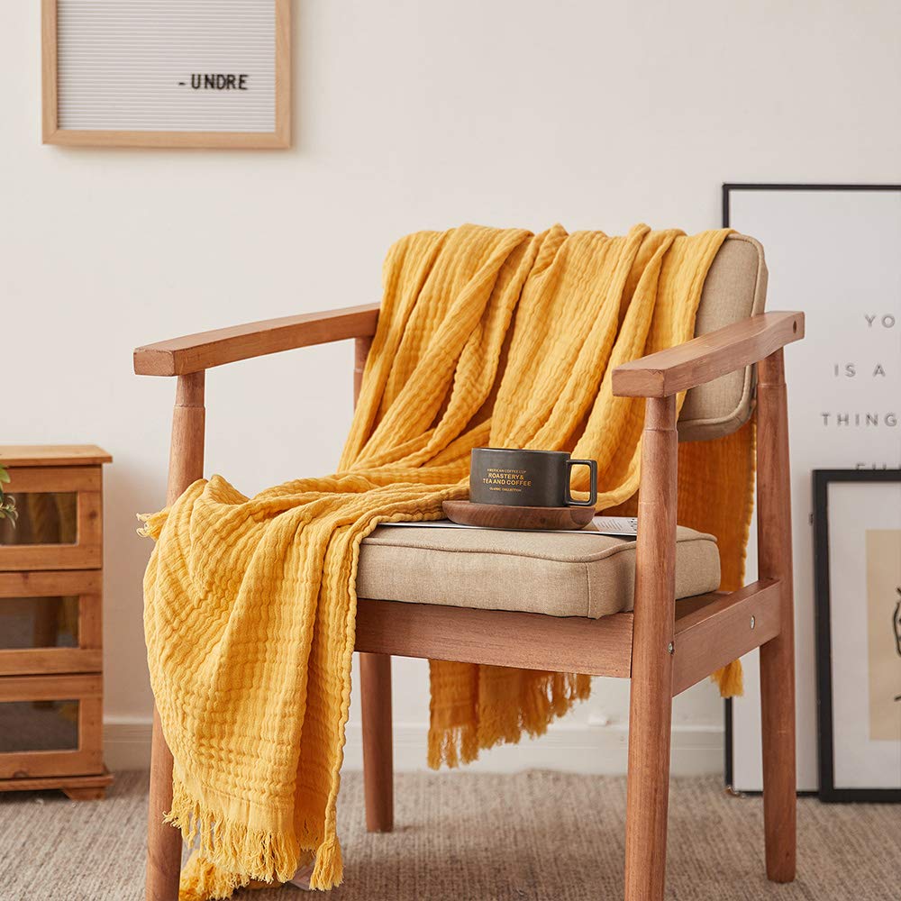 Simple&Opulence Cotton Muslin Throw Blanket for Bed, Couch, Knit Woven Gauze Blanket with Tassels, Soft Lightweight Cozy Pre-Washed Breathable Farmhouse Decoration for All-Season (Rust Orange)