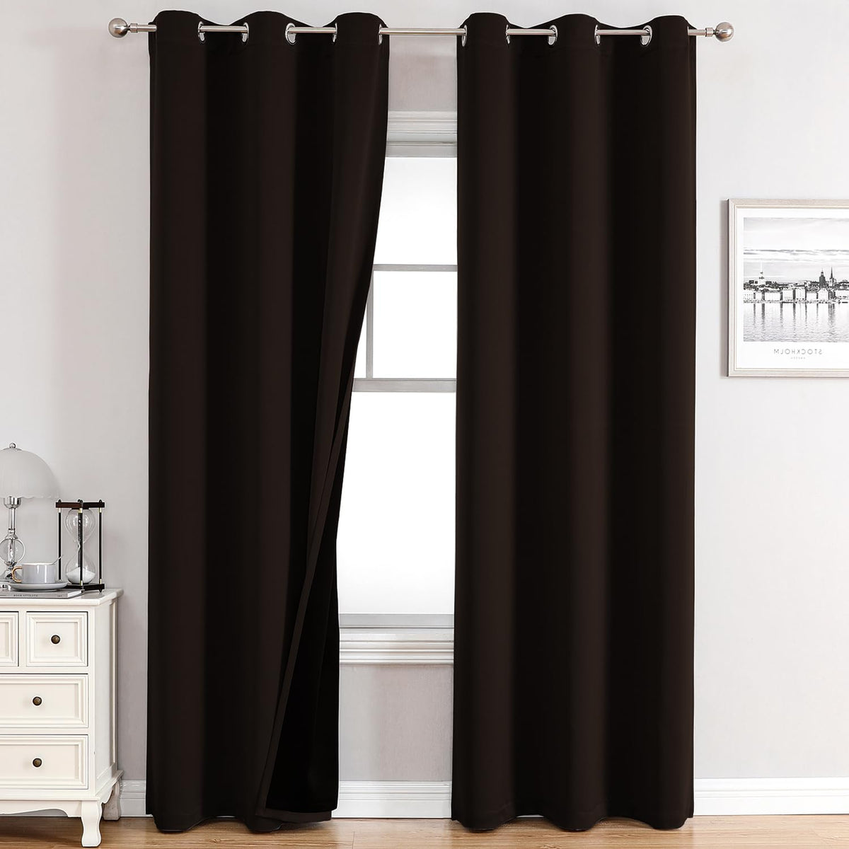 ChrisDowa 100% Blackout Curtains for Bedroom 63 Inch Long with Black Liner