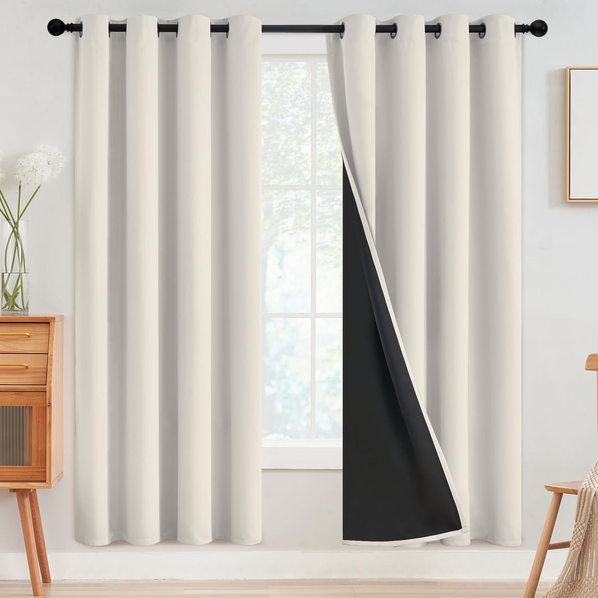SimpleHome Cream 100% Blackout Curtains Room Darkening Living Room 84 Inch