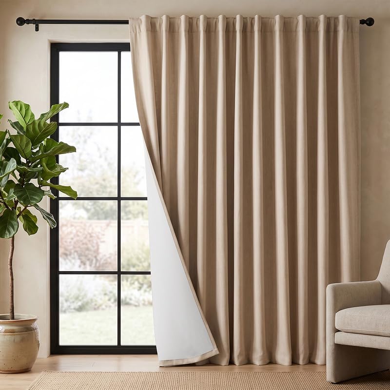 MYSKY HOME Linen Blackout Curtains for Bedroom and Living Room