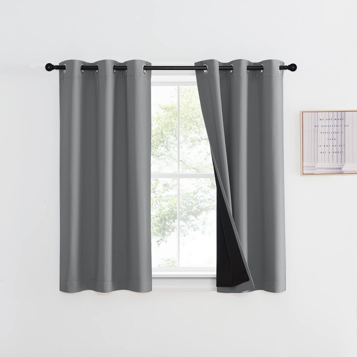 NICETOWN 100% Blackout Curtain 54 inches Long, Double-Deck Completely Blackout Window Treatment Thermal Insulated Lined Drape for Small Window (White, 1 PC, 52 inches Width Each Panel)