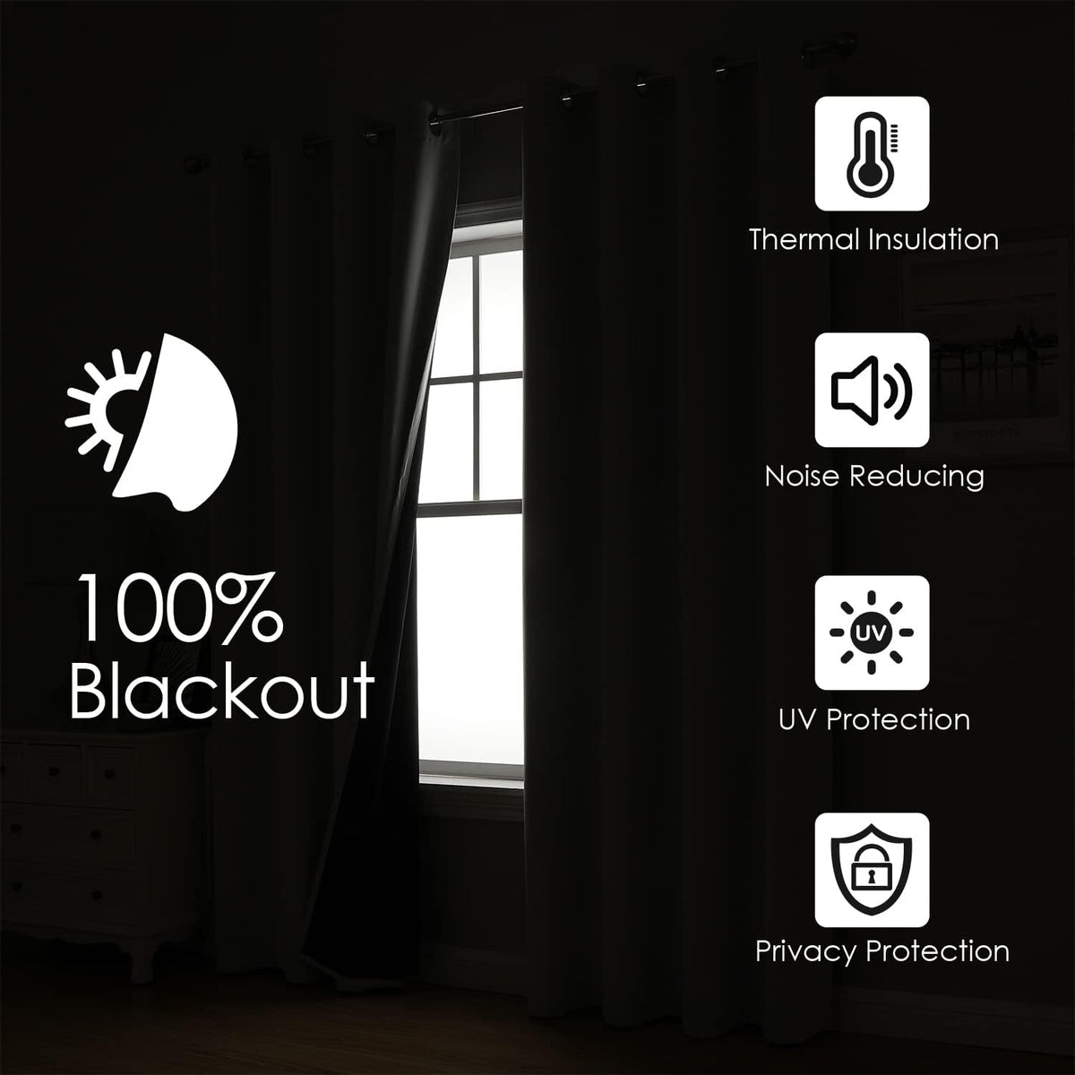 ChrisDowa 100% Blackout Curtains for Bedroom 63 Inch Long with Black Liner