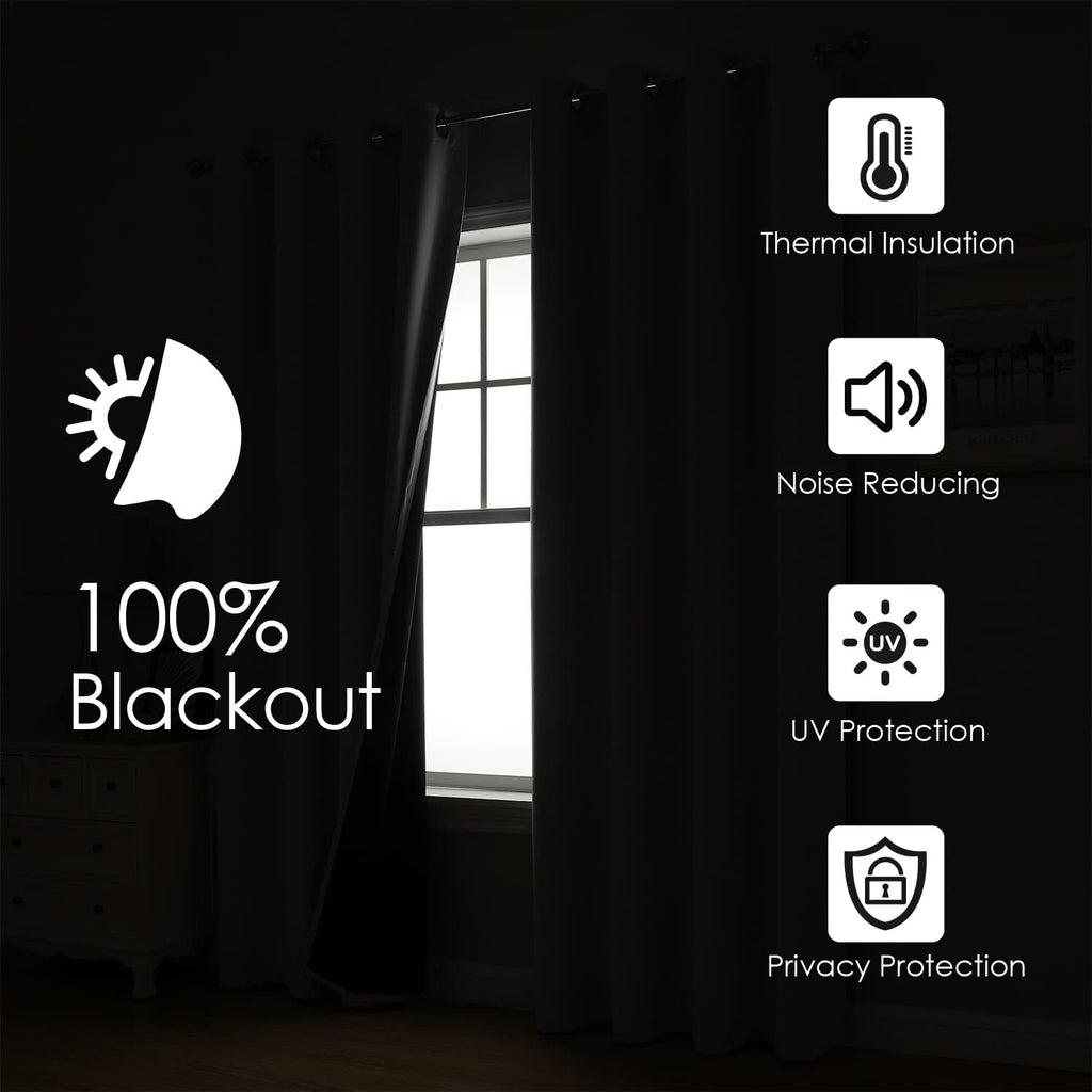 ChrisDowa 100% Blackout Curtains for Bedroom 63 Inch Long with Black Liner
