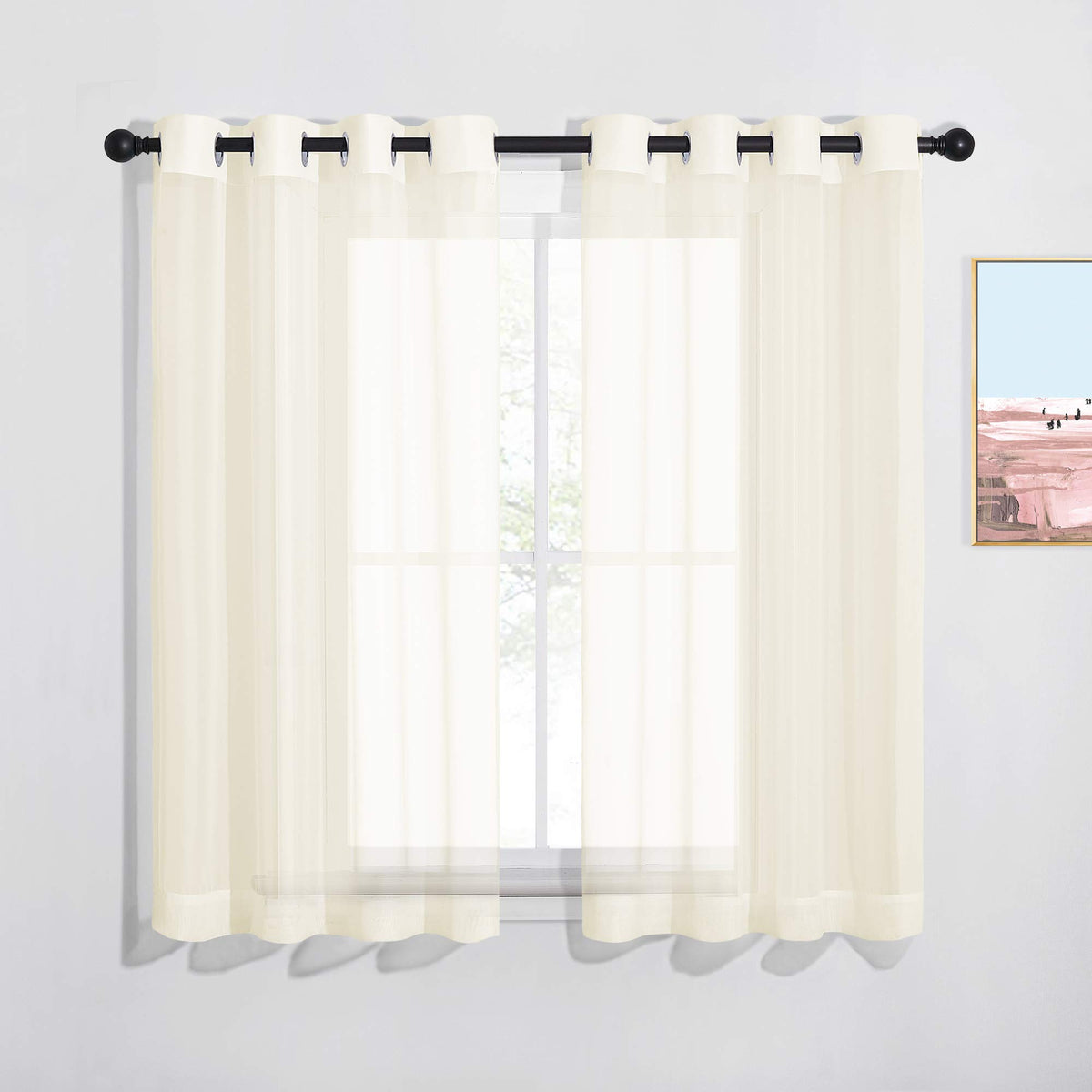 NICETOWN White Sheer Curtains & Drapes 96 inches Long for Living Room - Grommet Top Solid Lightweight & Airy Gauzy Window Treatments with Light Filtering for Bedroom, 2 Panels, W54 x L96