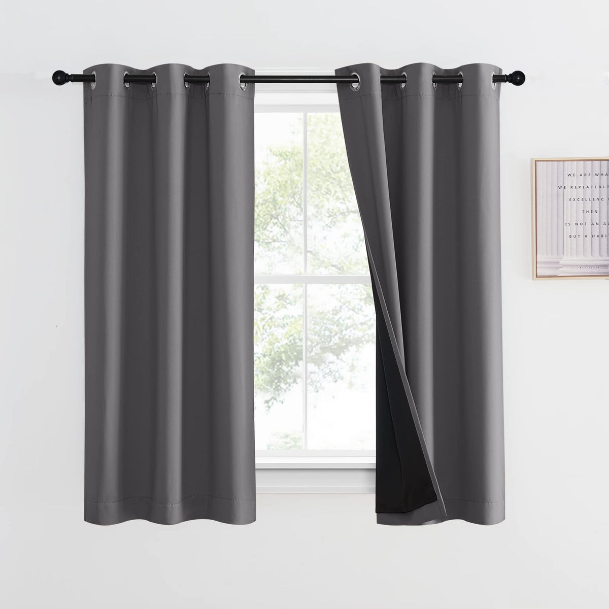 NICETOWN 100% Blackout Curtain 54 inches Long, Double-Deck Completely Blackout Window Treatment Thermal Insulated Lined Drape for Small Window (White, 1 PC, 52 inches Width Each Panel)