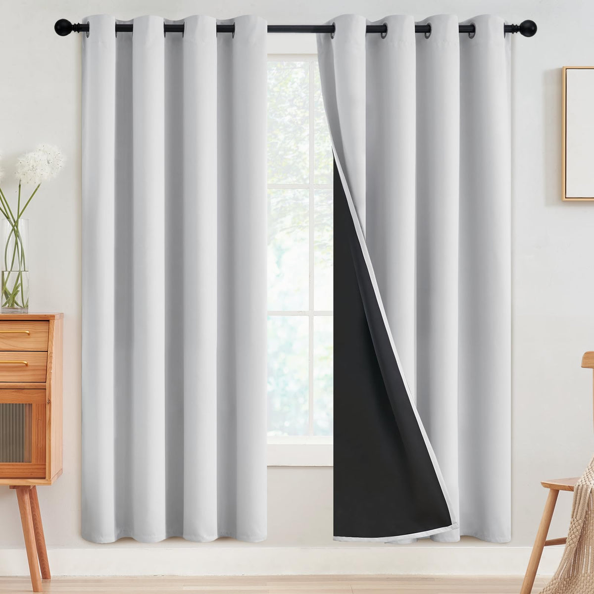 SimpleHome Cream 100% Blackout Curtains Room Darkening Living Room 84 Inch