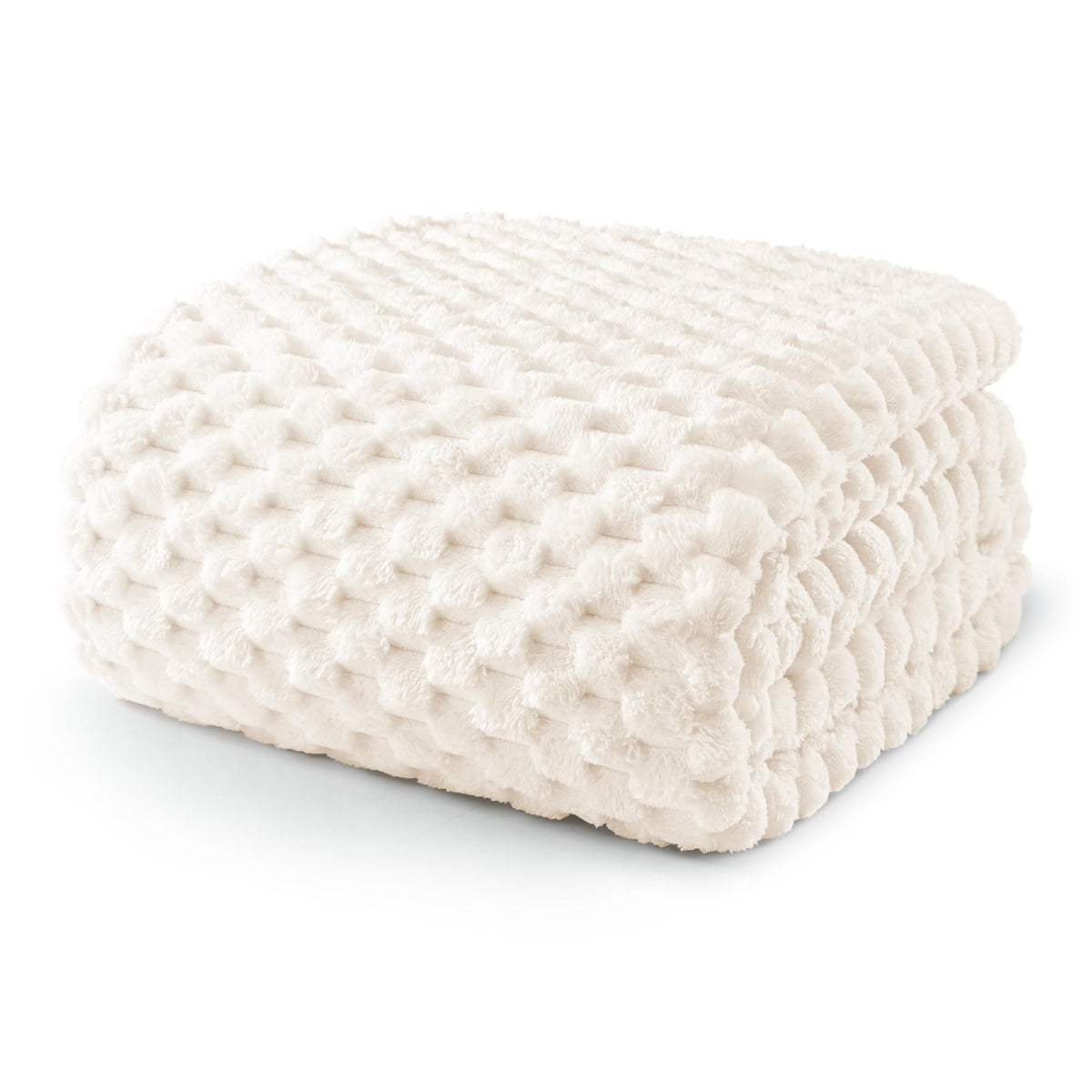 Exclusivo Mezcla Large 3D Fleece Throw Blanket for Couch, Ivory