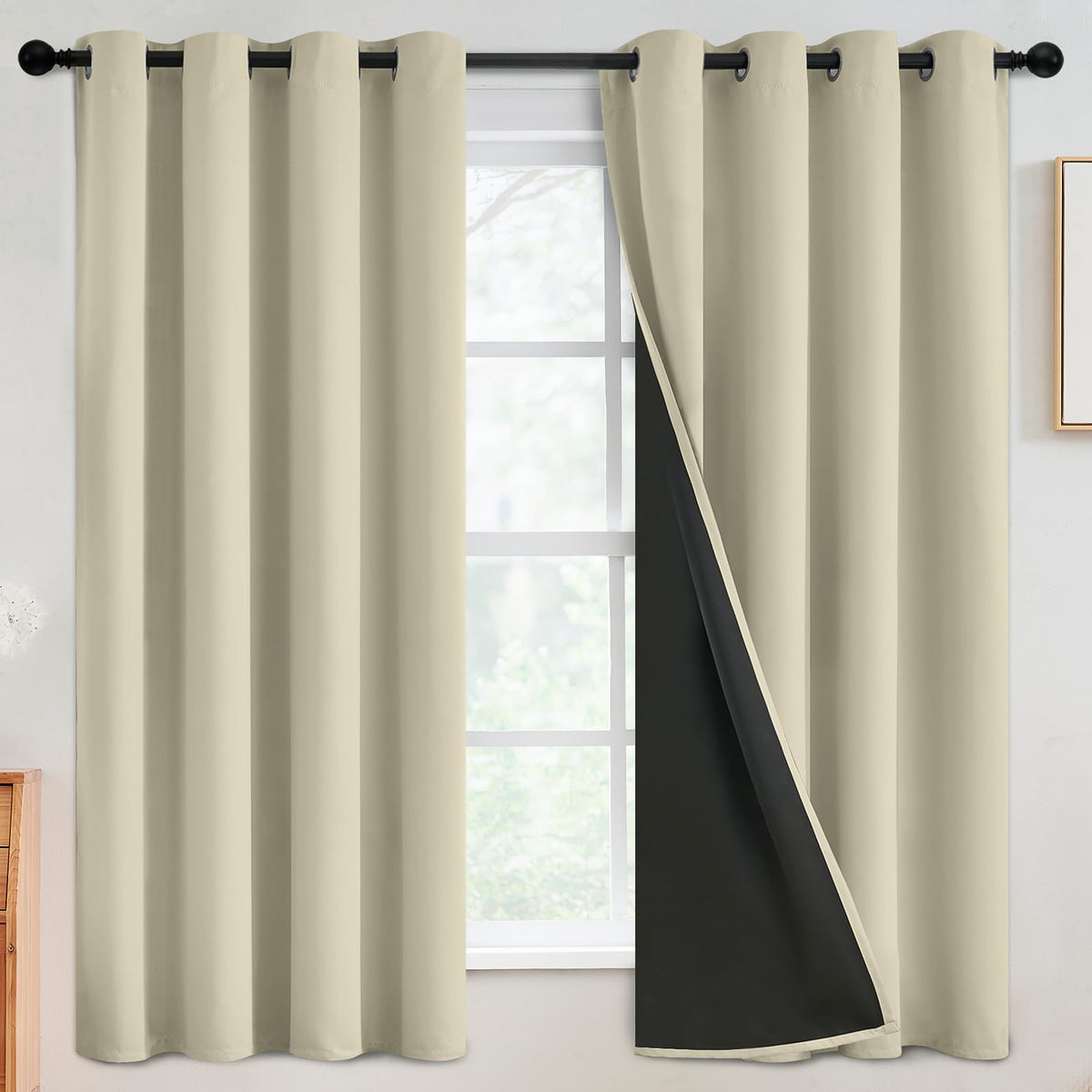 SimpleHome Cream 100% Blackout Curtains Room Darkening Living Room 84 Inch