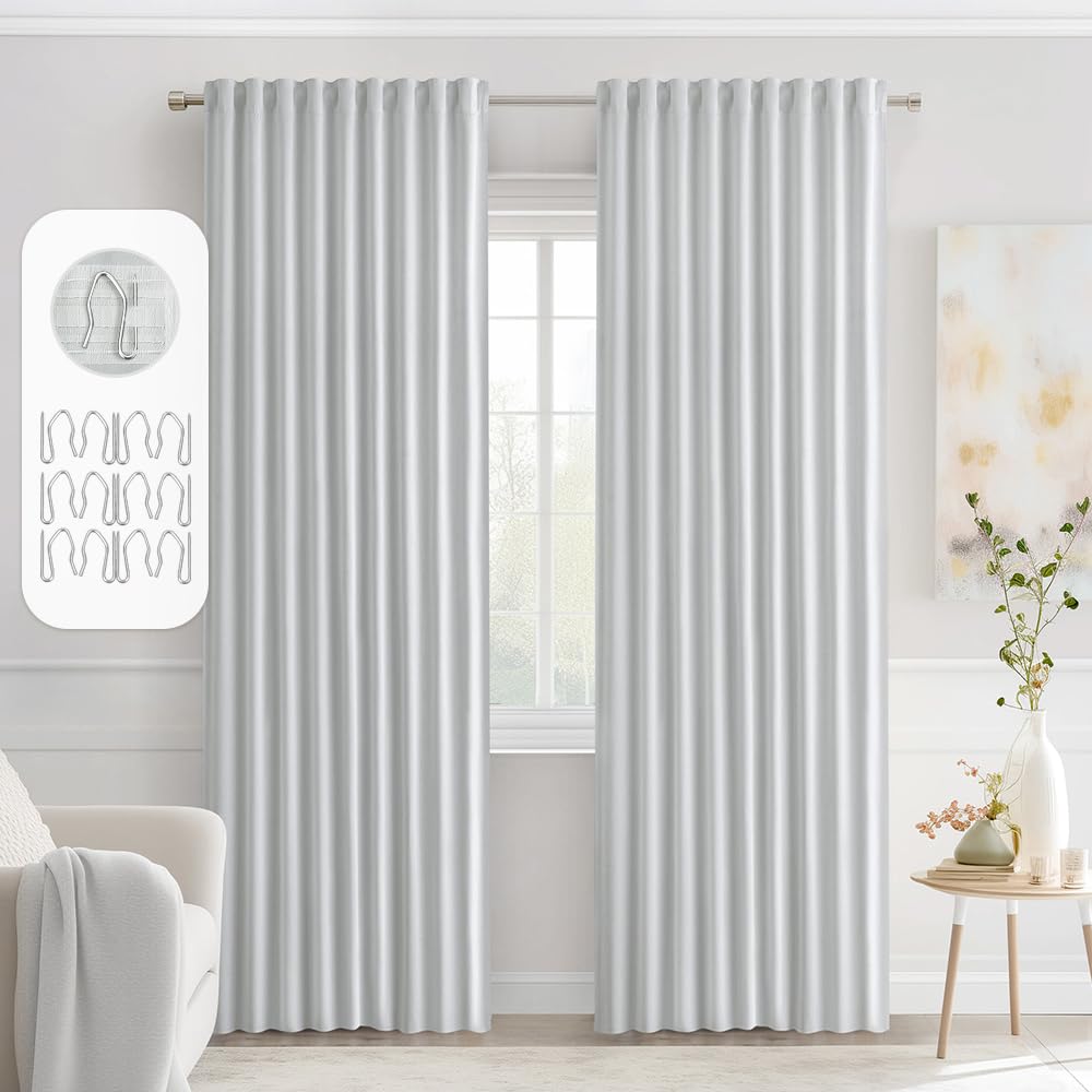 MIULEE 2 Panels Set Black Back Tab Blackout Curtains 52x96 Inch Long