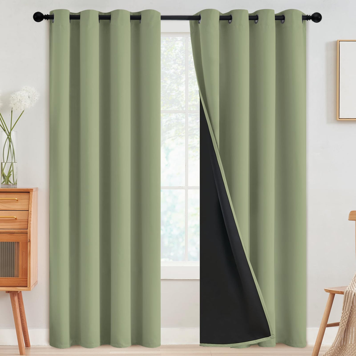 SimpleHome Cream 100% Blackout Curtains Room Darkening Living Room 84 Inch