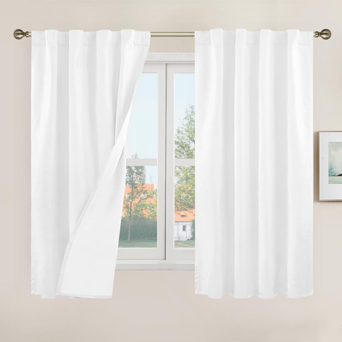 LAMIT 100% Blackout Short Linen Curtains for Cafe 40 Inch Length, Ivory