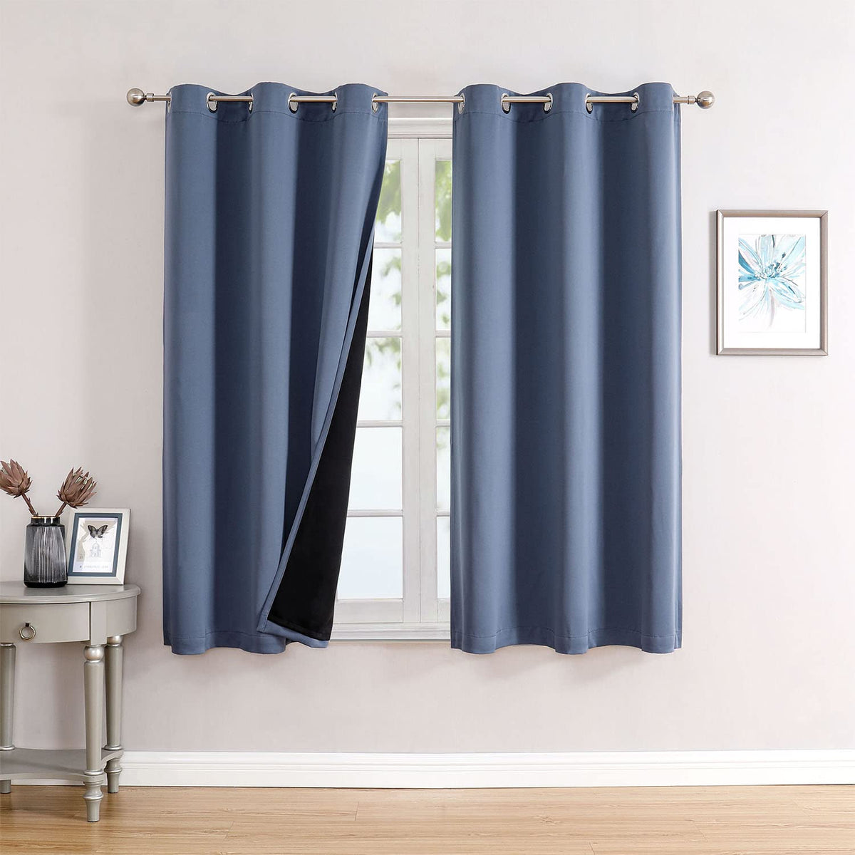 ChrisDowa 100% Blackout Curtains for Bedroom 63 Inch Long with Black Liner