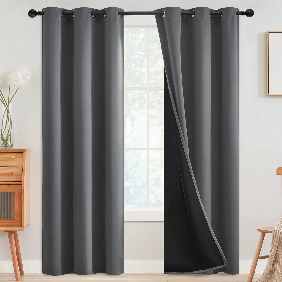 SimpleHome Cream 100% Blackout Curtains Room Darkening Living Room 84 Inch