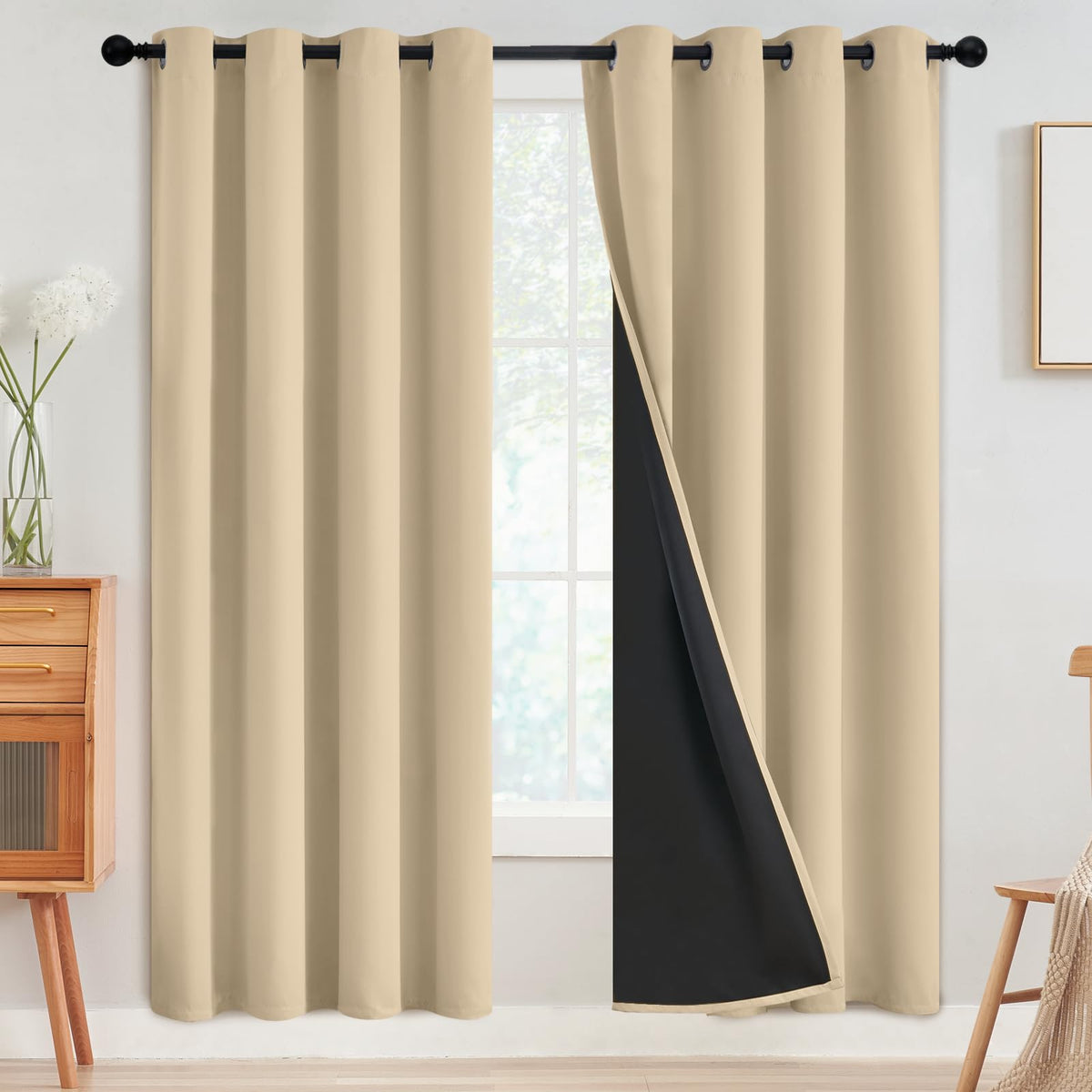 SimpleHome Cream 100% Blackout Curtains Room Darkening Living Room 84 Inch