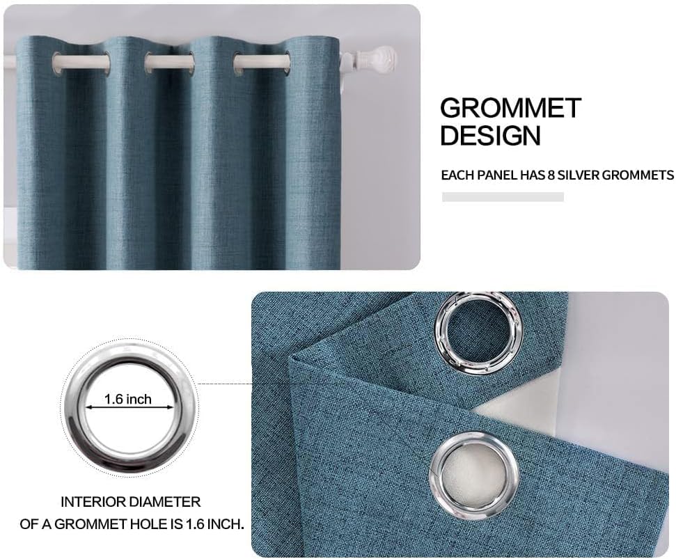 MIULEE 100% Blackout Linen Curtains for Bedroom 52x84 Inches Dusty Blue