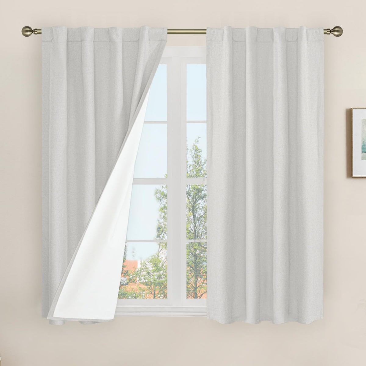 LAMIT 100% Blackout Short Linen Curtains for Cafe 40 Inch Length, Ivory