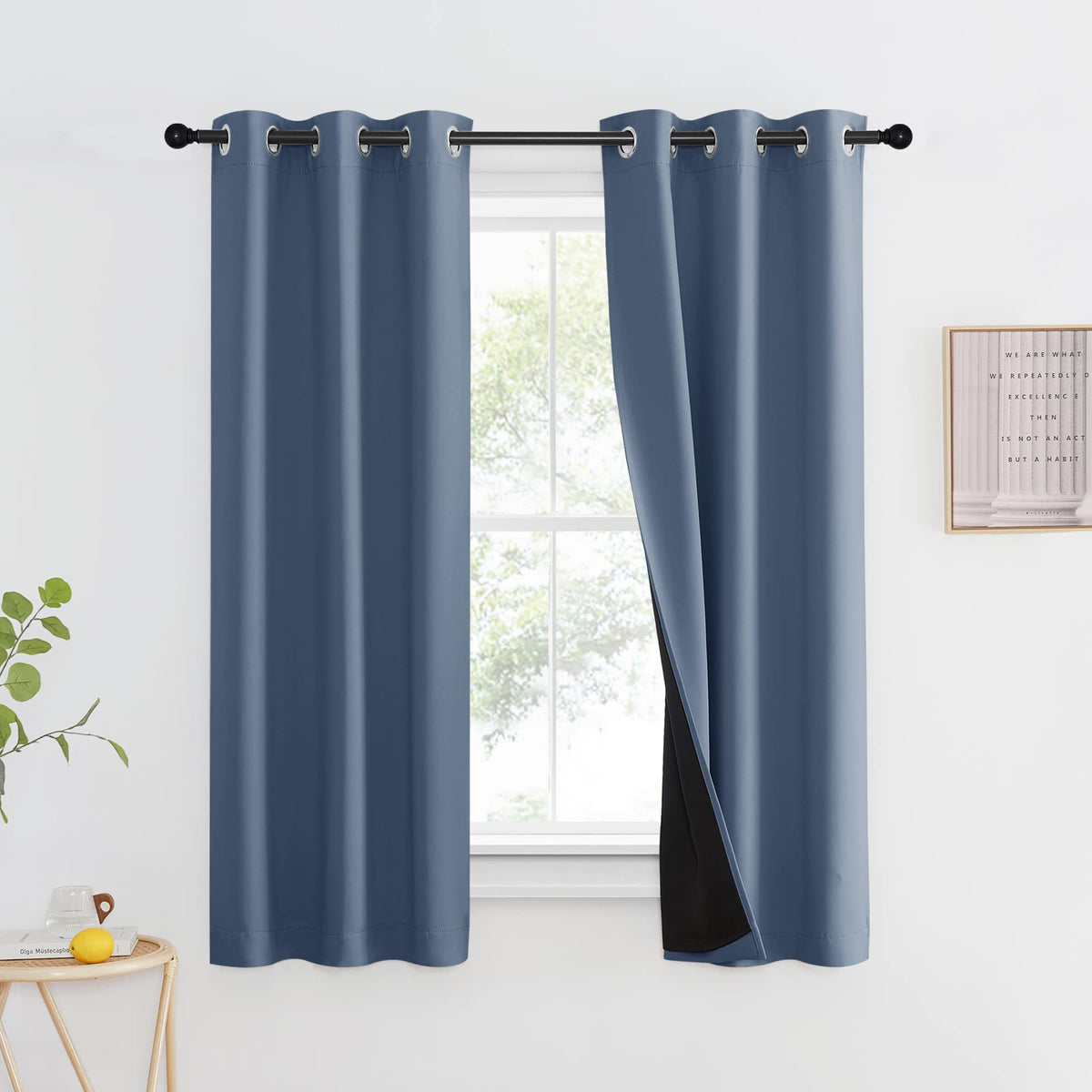 NICETOWN 100% Blackout Curtain 54 inches Long, Double-Deck Completely Blackout Window Treatment Thermal Insulated Lined Drape for Small Window (White, 1 PC, 52 inches Width Each Panel)