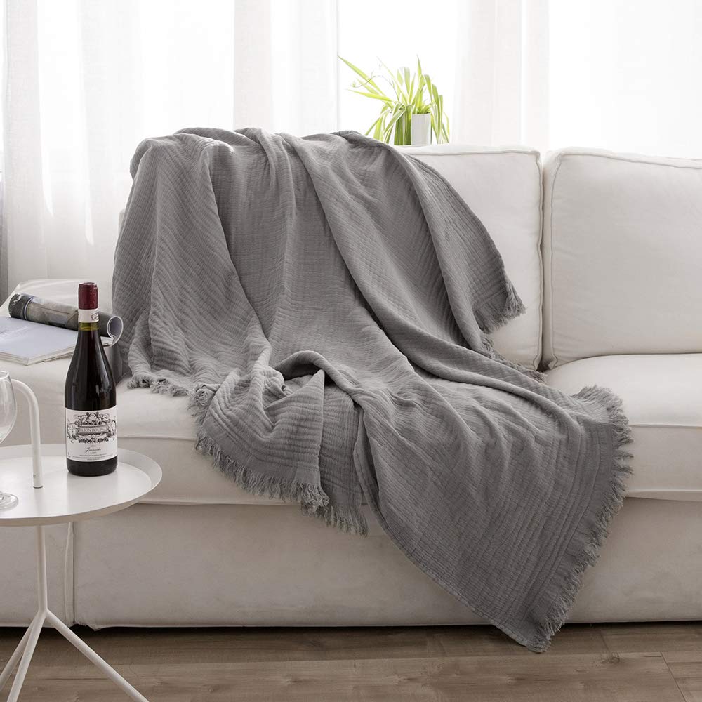 Simple&Opulence Cotton Muslin Throw Blanket for Bed, Couch, Knit Woven Gauze Blanket with Tassels, Soft Lightweight Cozy Pre-Washed Breathable Farmhouse Decoration for All-Season (Rust Orange)