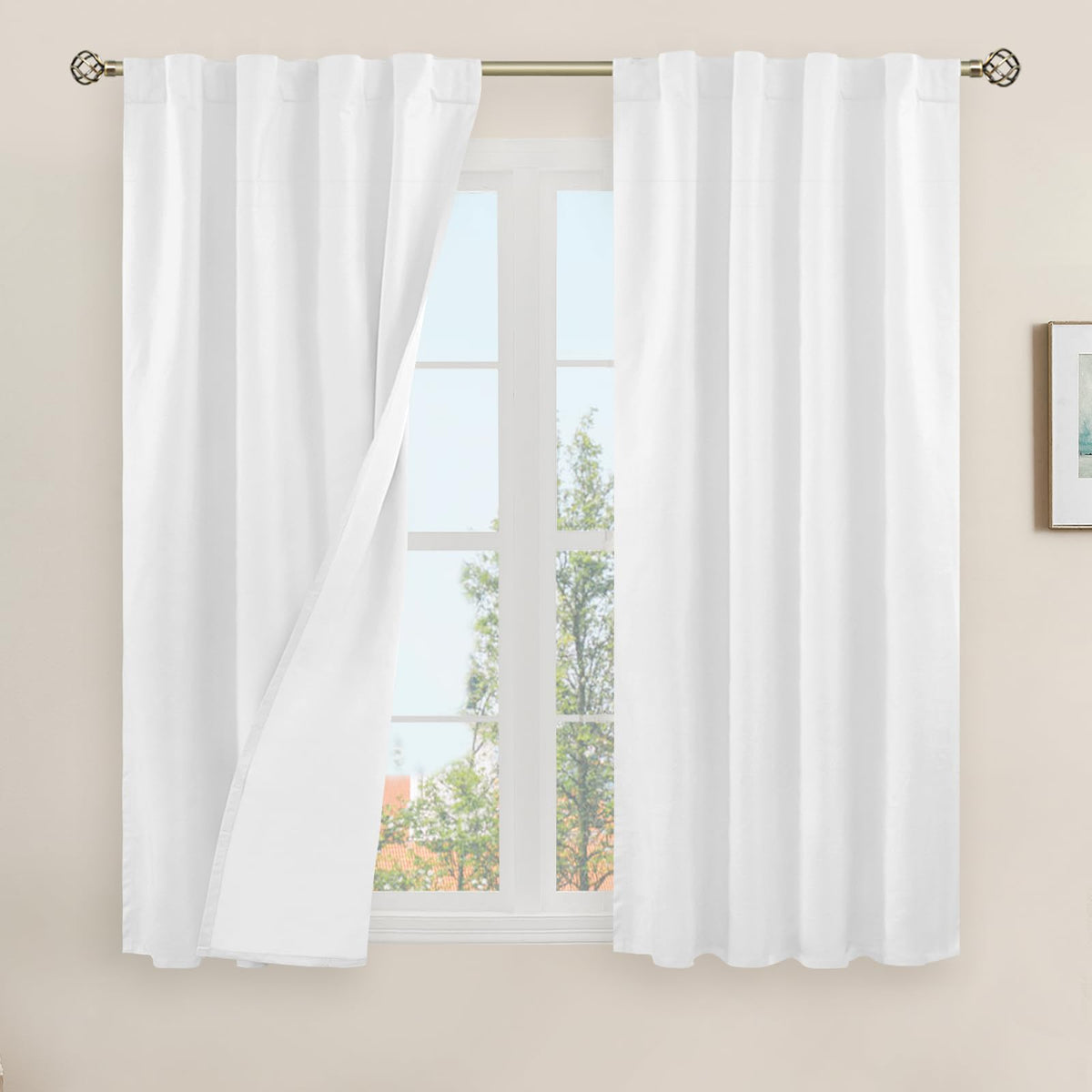 LAMIT 100% Blackout Short Linen Curtains for Cafe 40 Inch Length, Ivory