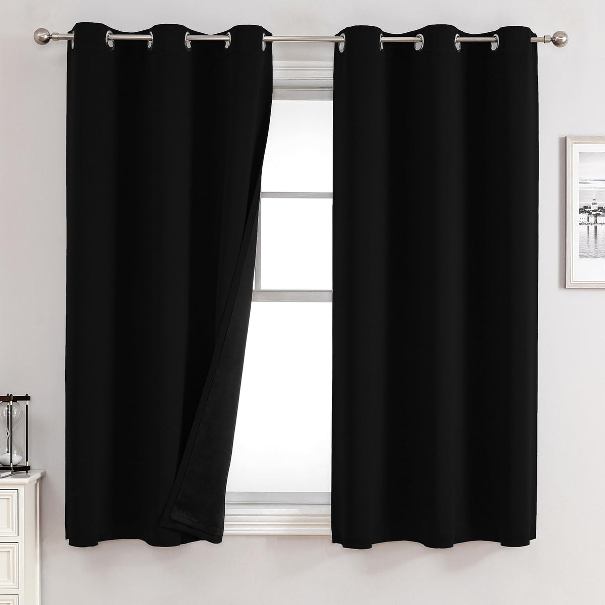 ChrisDowa 100% Blackout Curtains for Bedroom 63 Inch Long with Black Liner