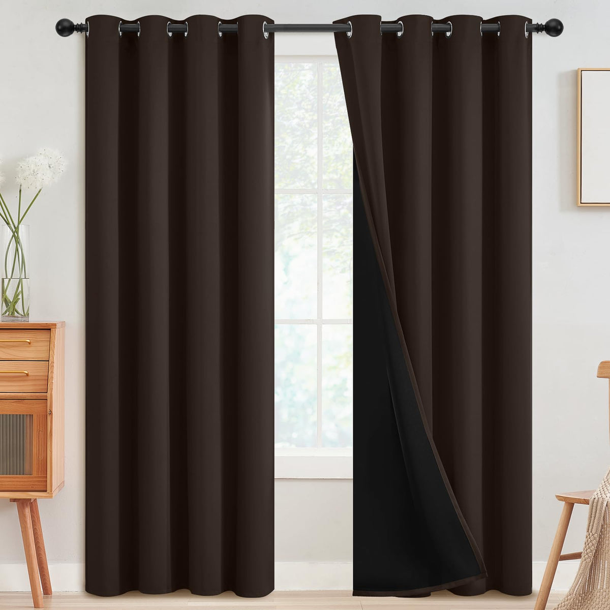 SimpleHome Cream 100% Blackout Curtains Room Darkening Living Room 84 Inch