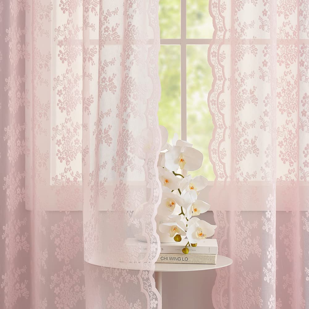 YJ YANJUN Vintage Lace Curtains 84 Inches Long-Victorian Floral Pattern Ivory Sheer Curtain Panels for Living Room Bedroom French Door, Light Filtering Drapes, 2 Panels 52W x 84L Cream